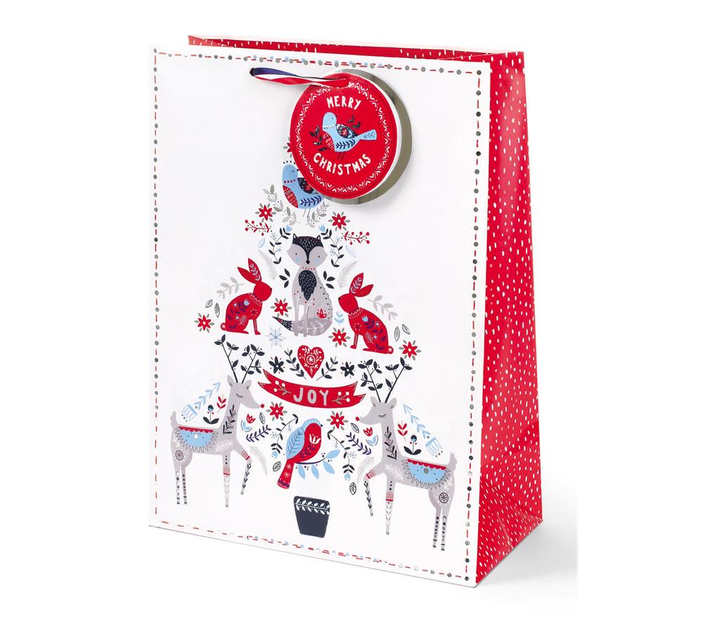 Pack of 12 Christmas Festive Folk Design Large Gift Bags