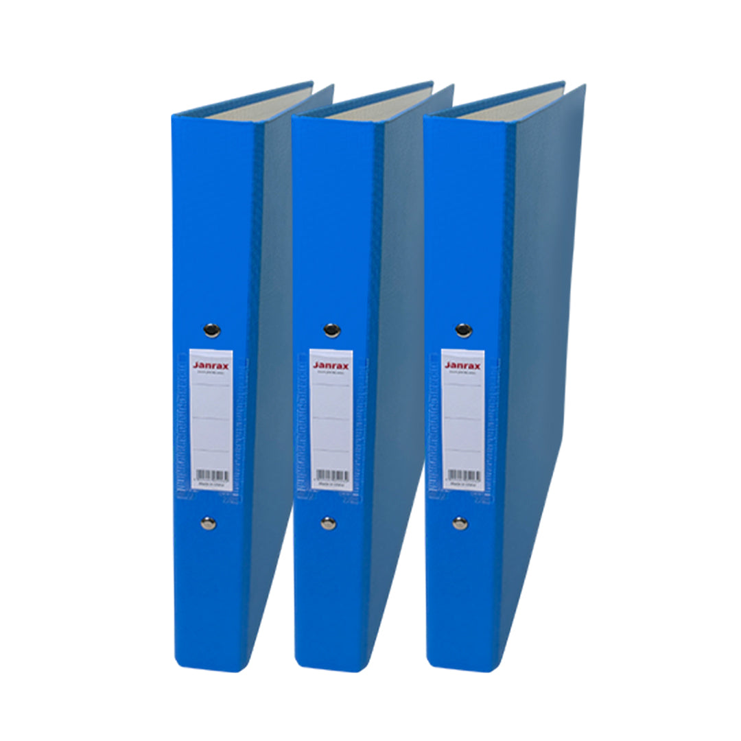 Pack of 3 A4 Light Blue Paper Over Board Ring Binders by Janrax