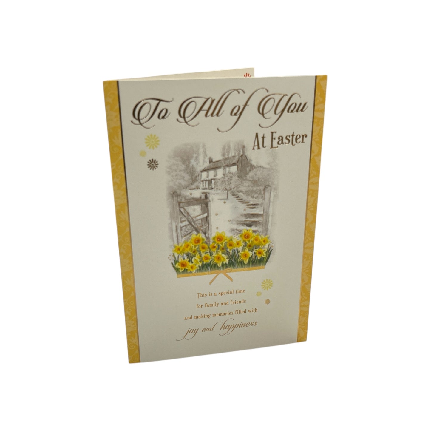 To All Of You Joy And Happiness Yellow Flowers Design Easter Card