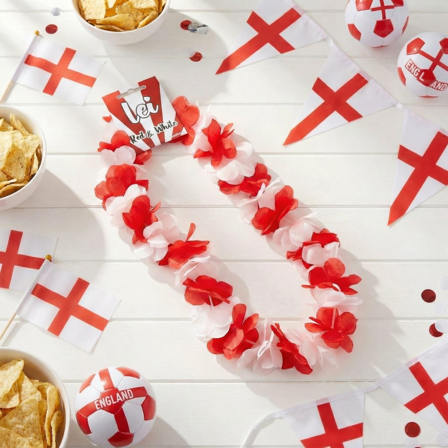 Red and White Hula Lei (100cm) - Tropical Party Accessory for Festivals Fancy Dress Summer Beach Celebrations