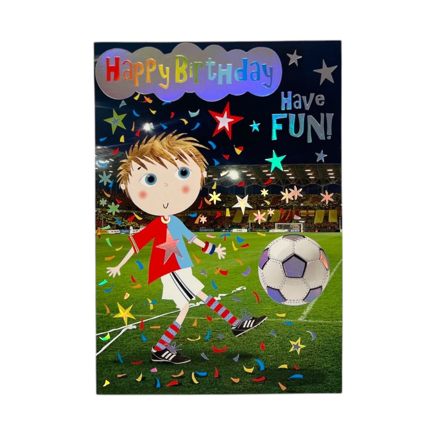 Open Male Juvenile Trendy Pops Boy With Football Design Birthday Card