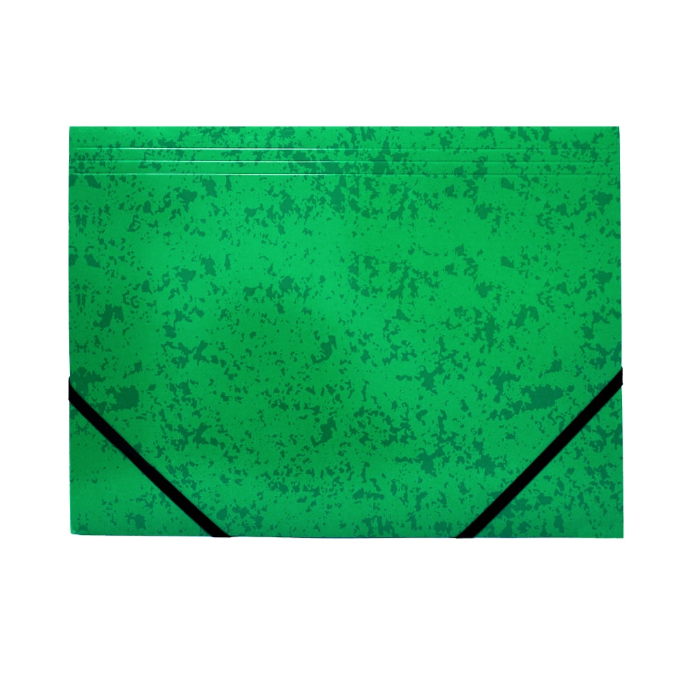 Pack of 12 A4 Green Card 3 Flap Folders With Elastic Closure