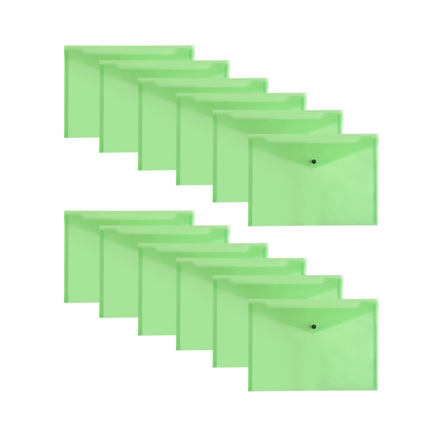 Pack of 12 A4 Green Plastic Document Wallets by Janrax