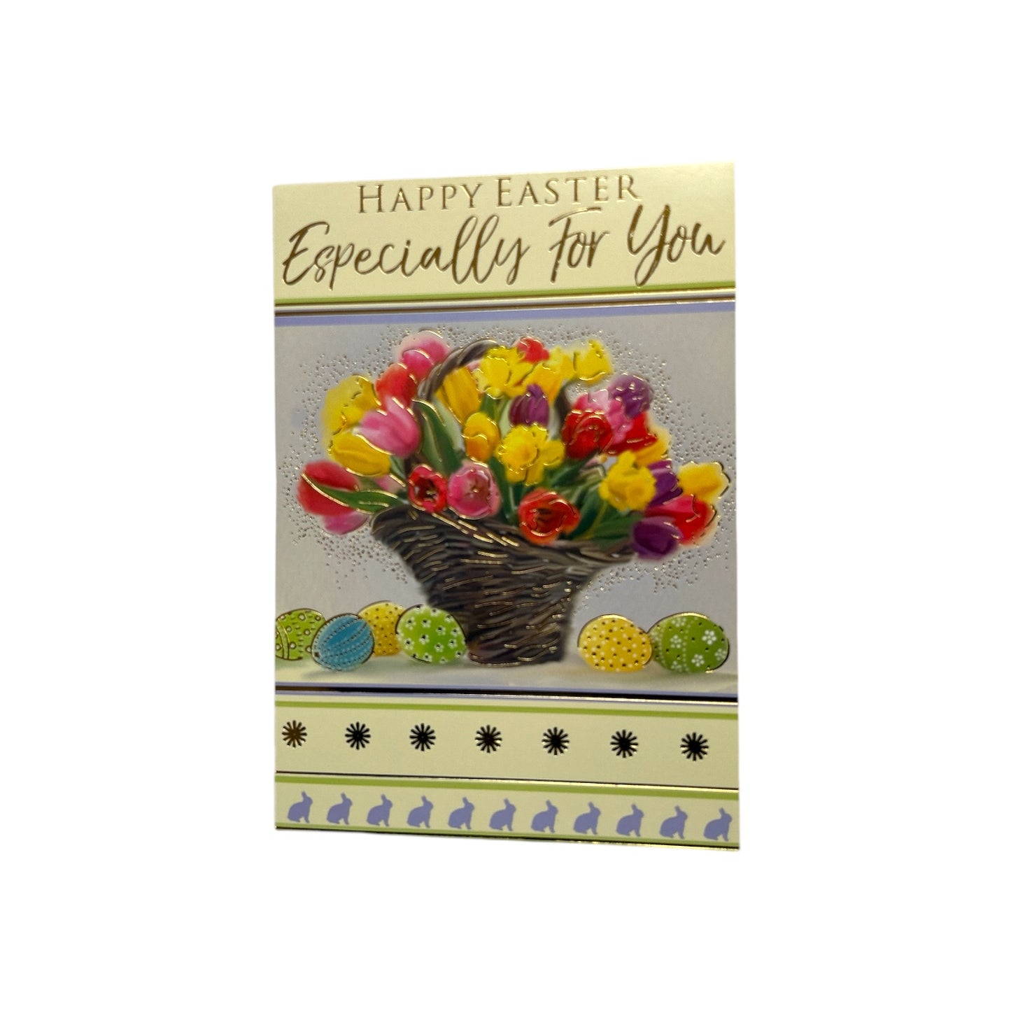 Bucket of Flowers And Eggs Design Open Easter Card