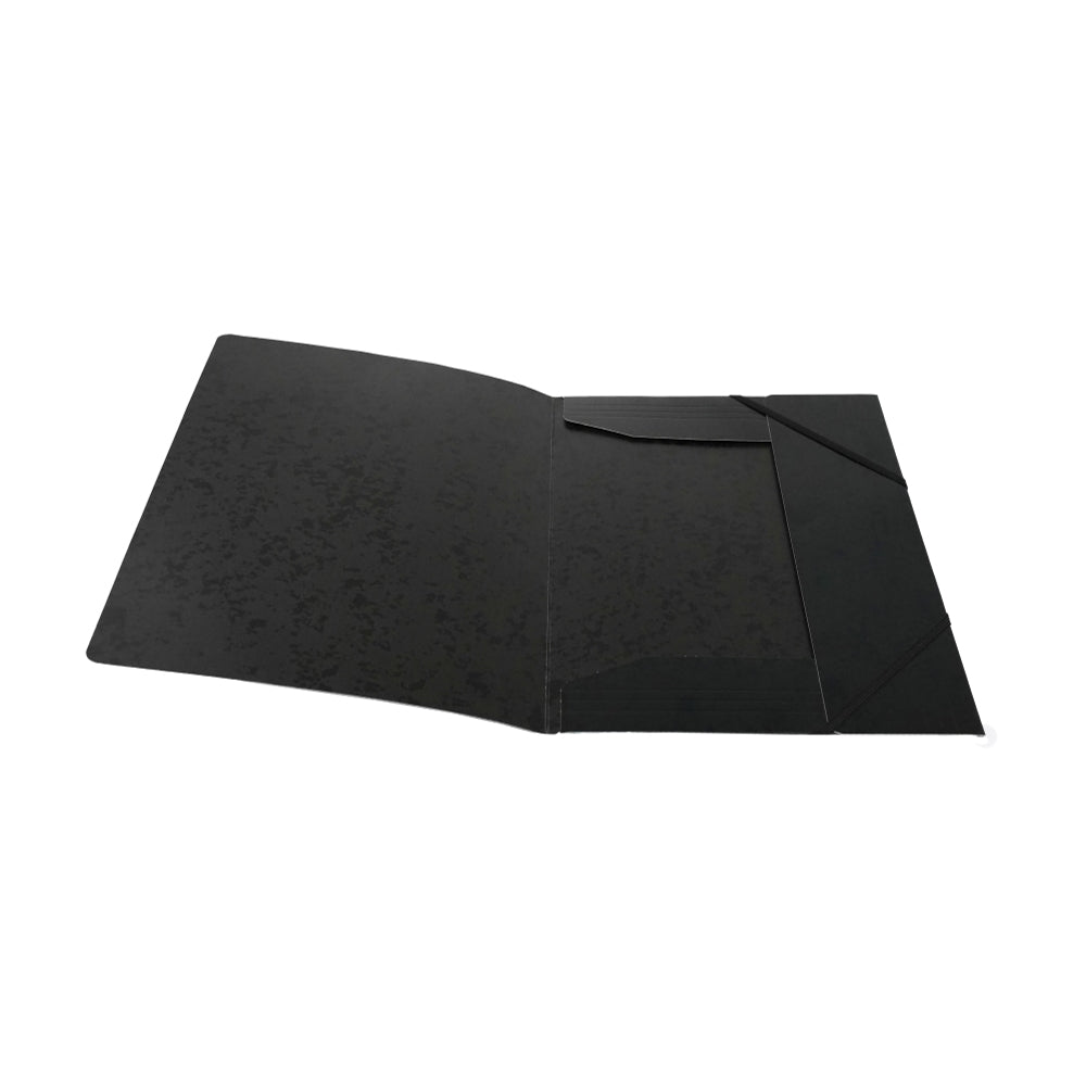 Pack of 12 A4 Black Card 3 Flap Folders With Elastic Closure