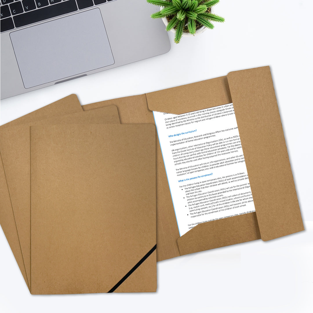 Pack of 12 A4 Kraft Card 3 Flap Folders With Elastic Closure