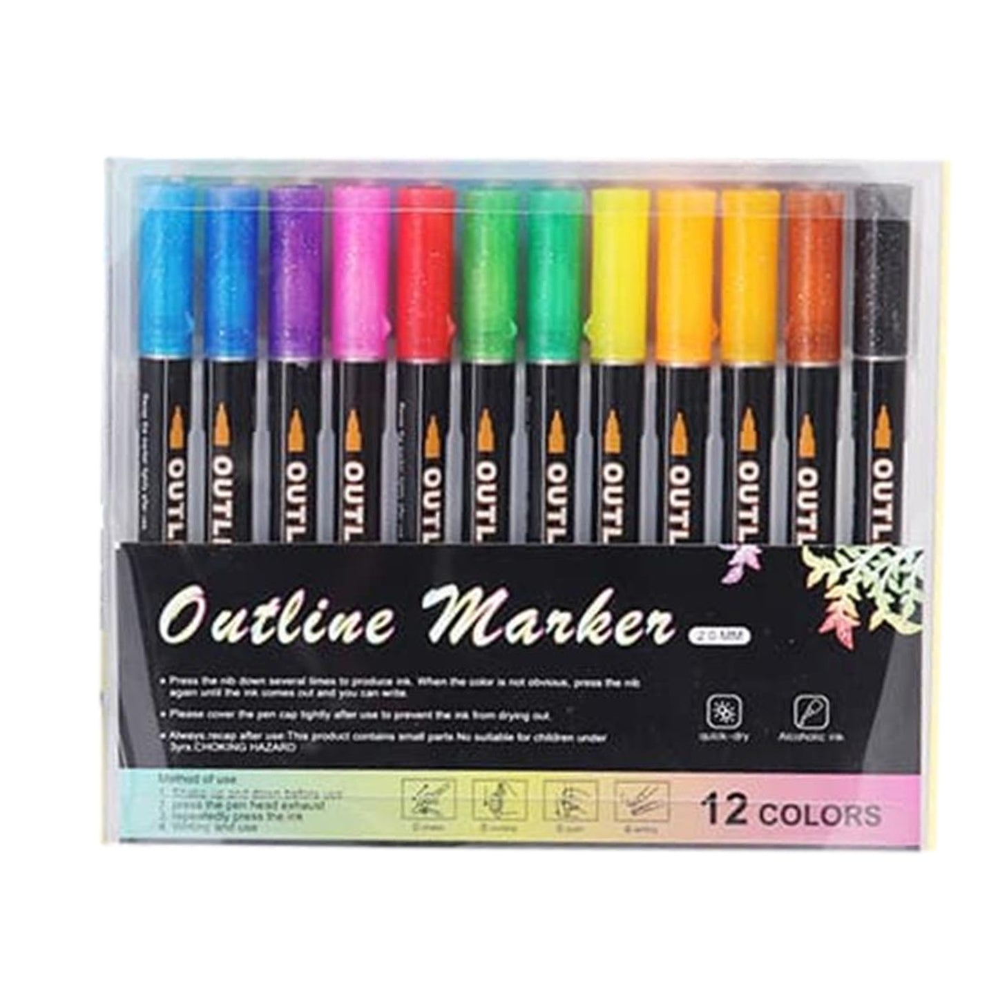 Pack of 12 Colors Art Drawing Outline Fineliner Marker pens