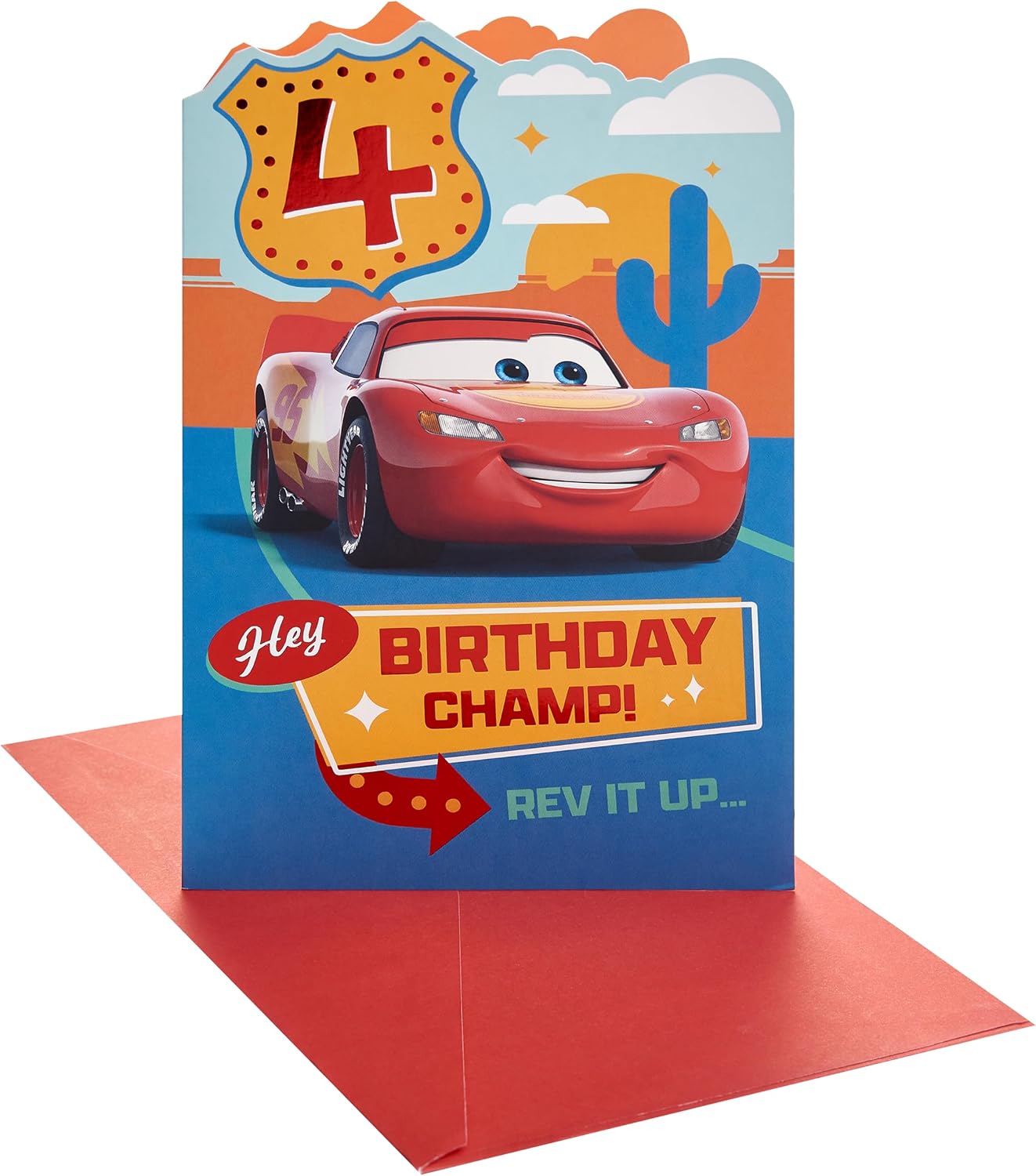 Disney Car Lightning McQueen Design 4th Birthday Card with Activity Inside