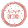"Happy Birthday" Glitz Rose Gold Round Foil Balloon 18"