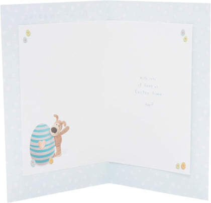 For A Amazing Son Boofle Blue Stripe Egg Design Easter Card