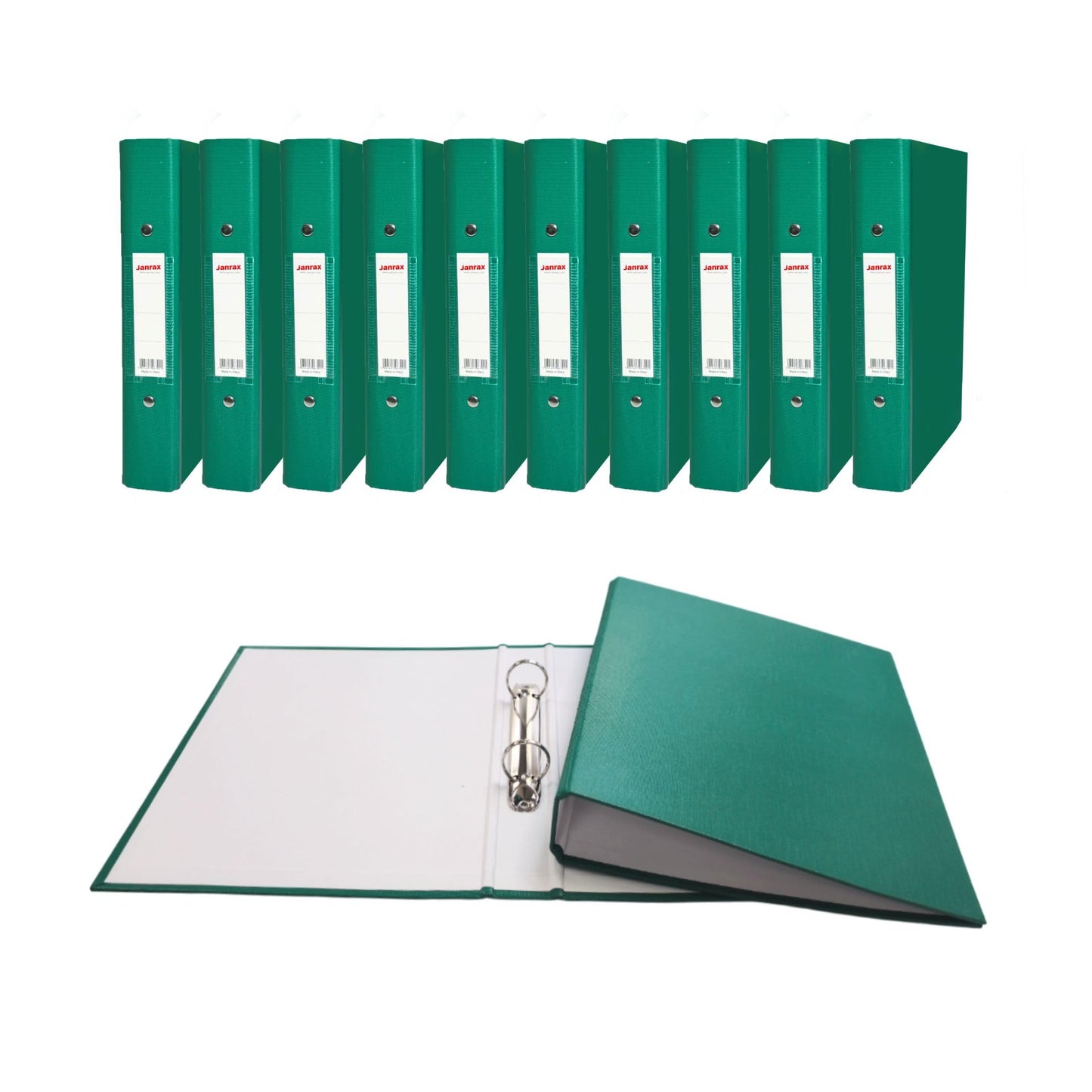 Pack of 5 A5 Green Paper Over Board Ring Binders by Janrax