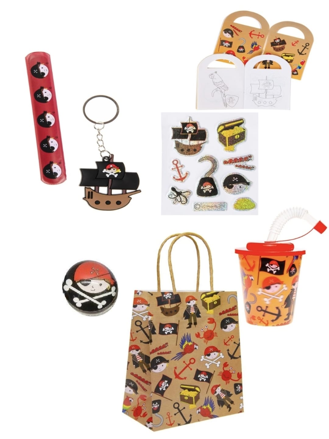 Pre Filled Pirate Theme Kids Party Favour Bag – Gift Bag with Reusable Cup & Themed Toys