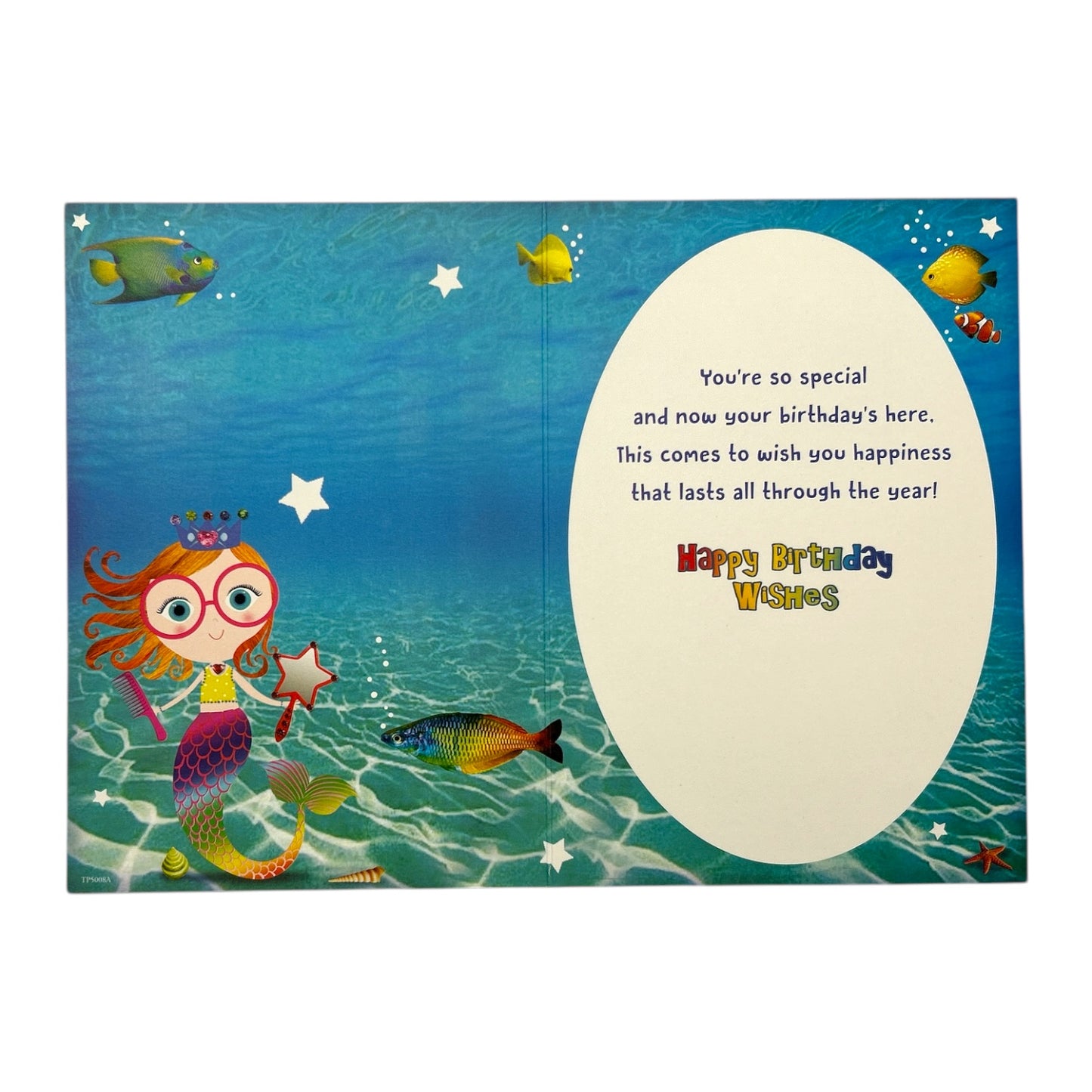Open Female Juvenile Trendy Pops Mermaid Princess Design Birthday Card
