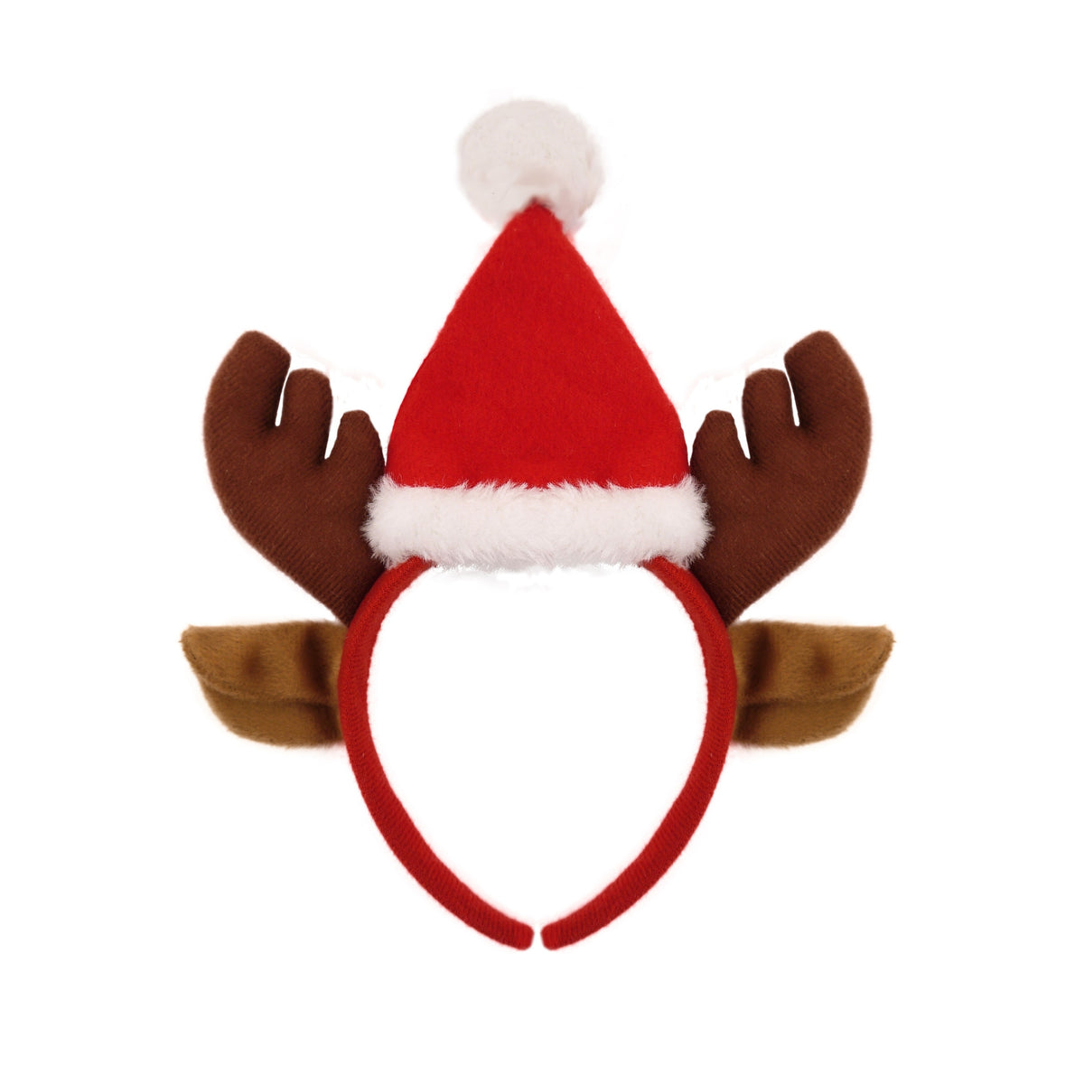 Pack of 12 Christmas Reindeer Antler Headbands with Ears And Santa Hat