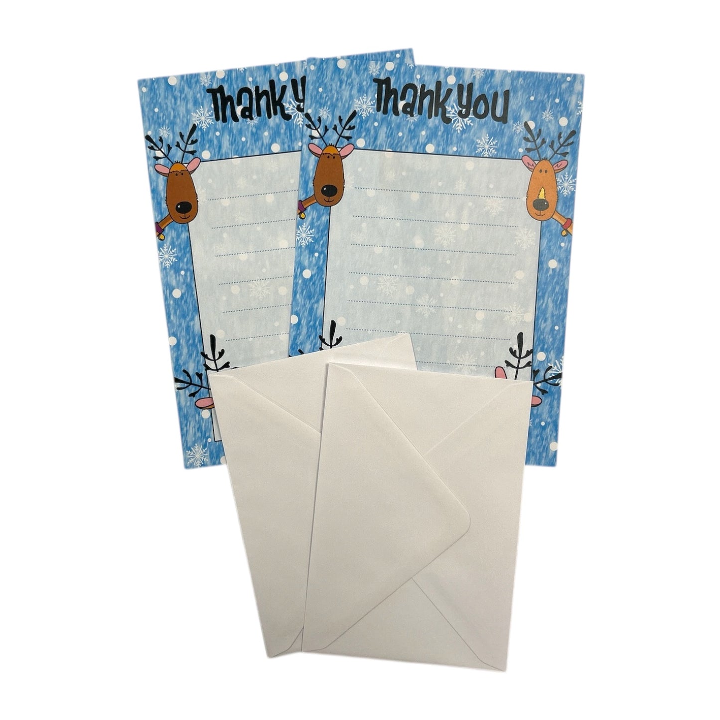 Pack of 20 Christmas Snow Reindeer Thank You Sheets With Envelopes