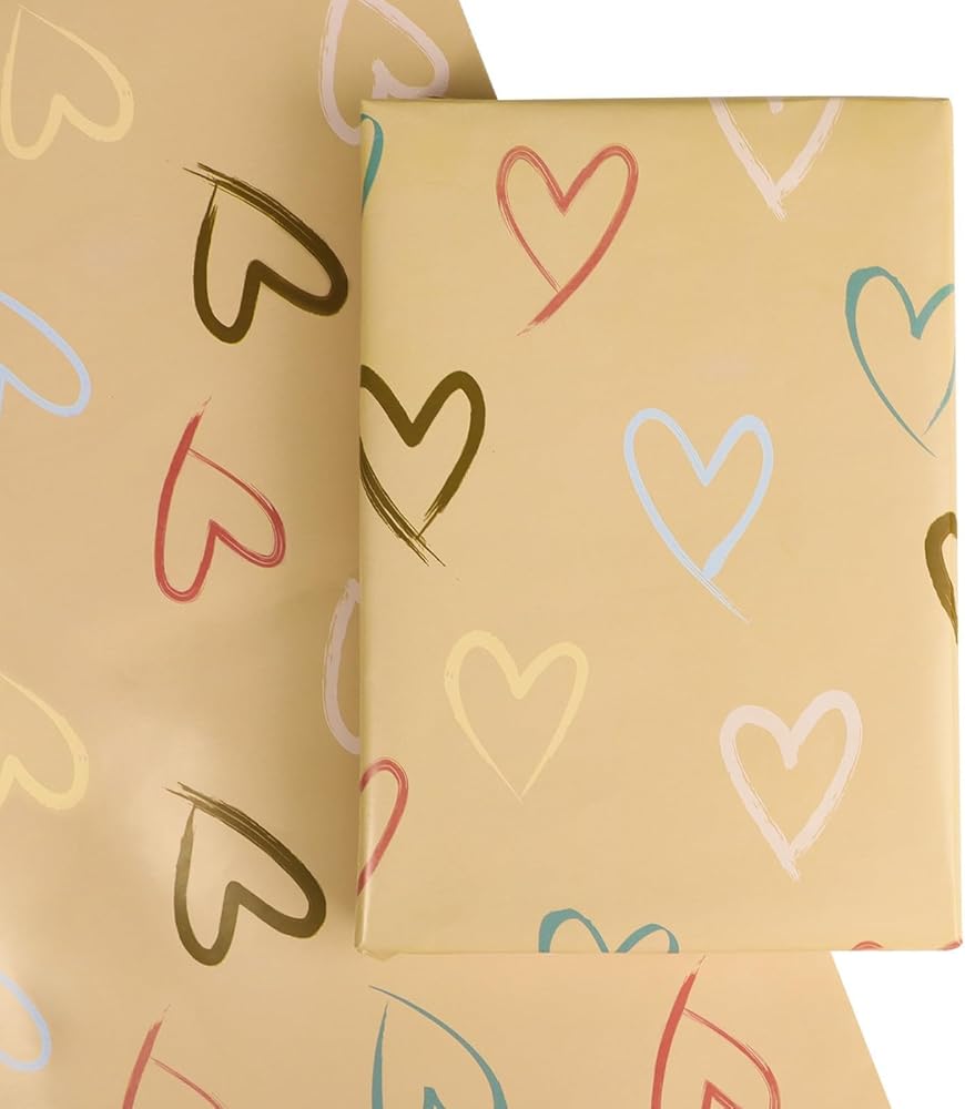 Colourful Love Hearts 4 Sheets Wrapping Paper for Christmas Birthday Wedding Anniversary Valentines
