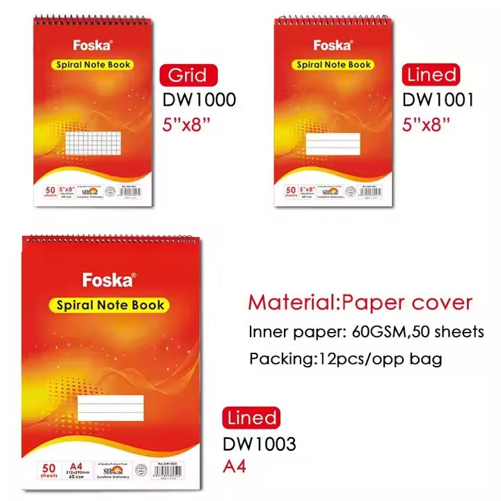 A4 50 Sheets Lined Spiral Notebook