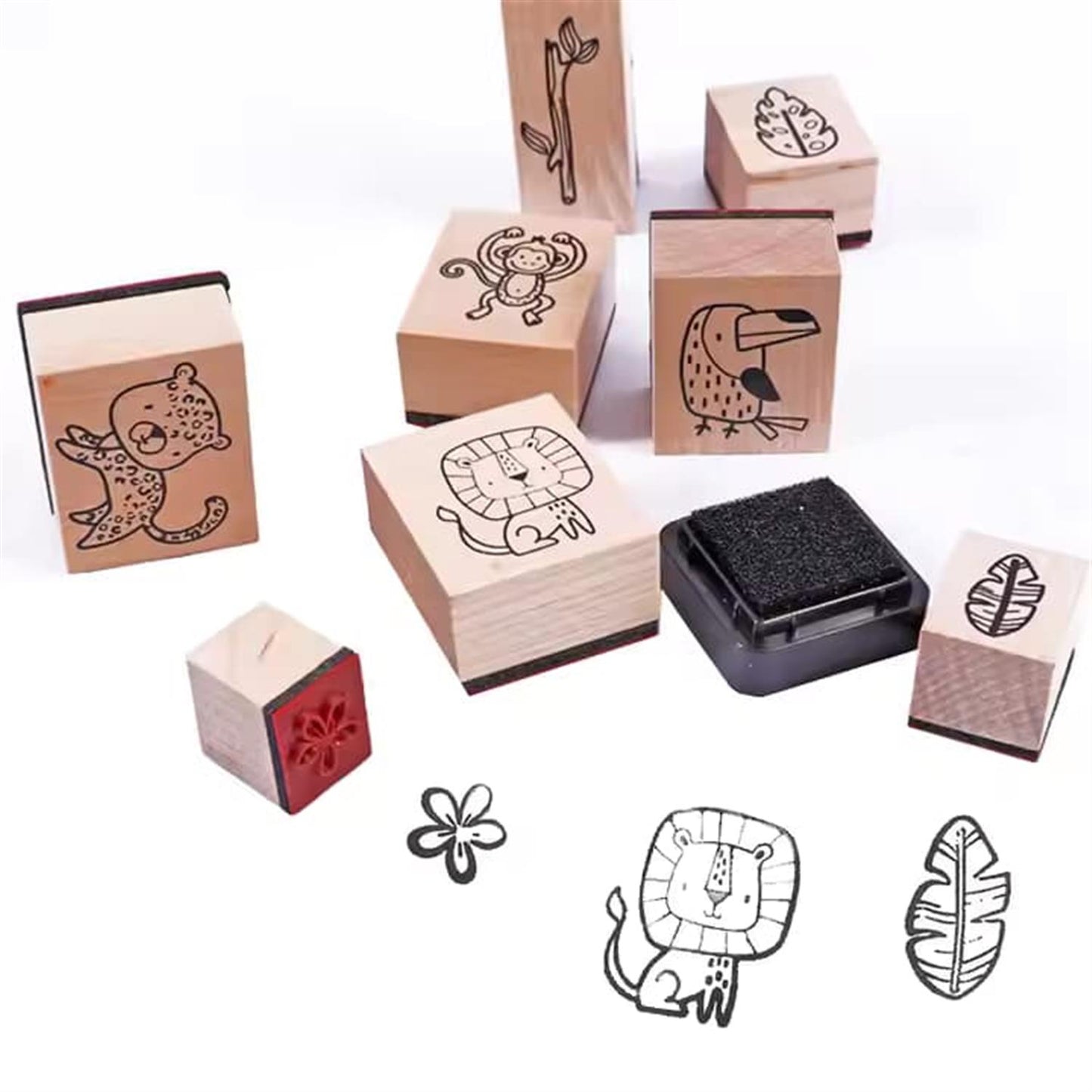 Pack of 9 Cute Cartoon Wood Animal Mini Stamps