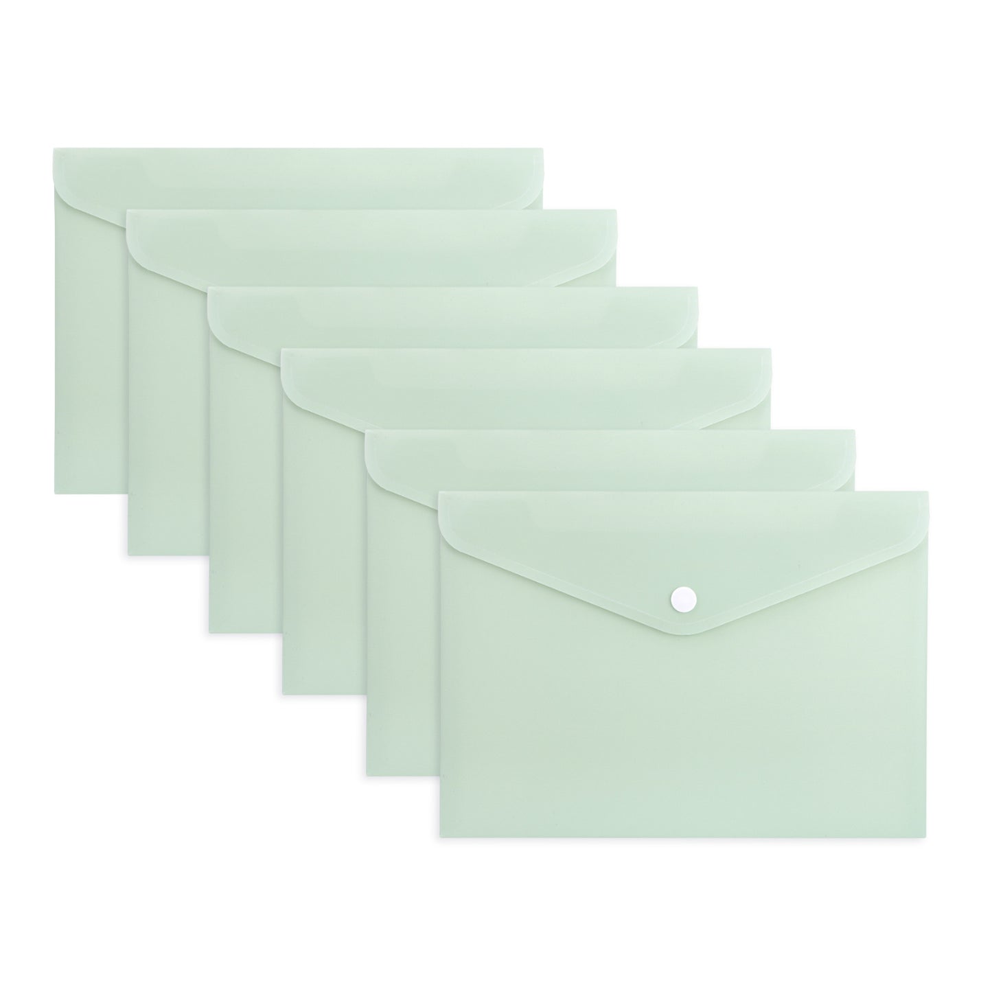 Pack of 12 A5 Light Pastel Green Soft Touch Plastic Document Wallets with Button Closure