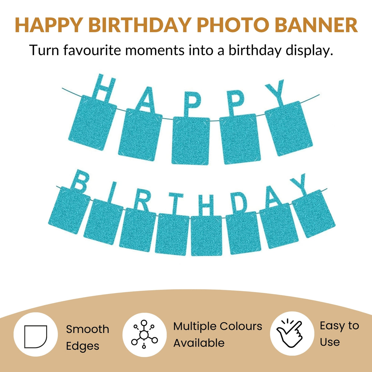 Glitter Purple Photo Insert HAPPY BIRTHDAY Banner with Ribbon