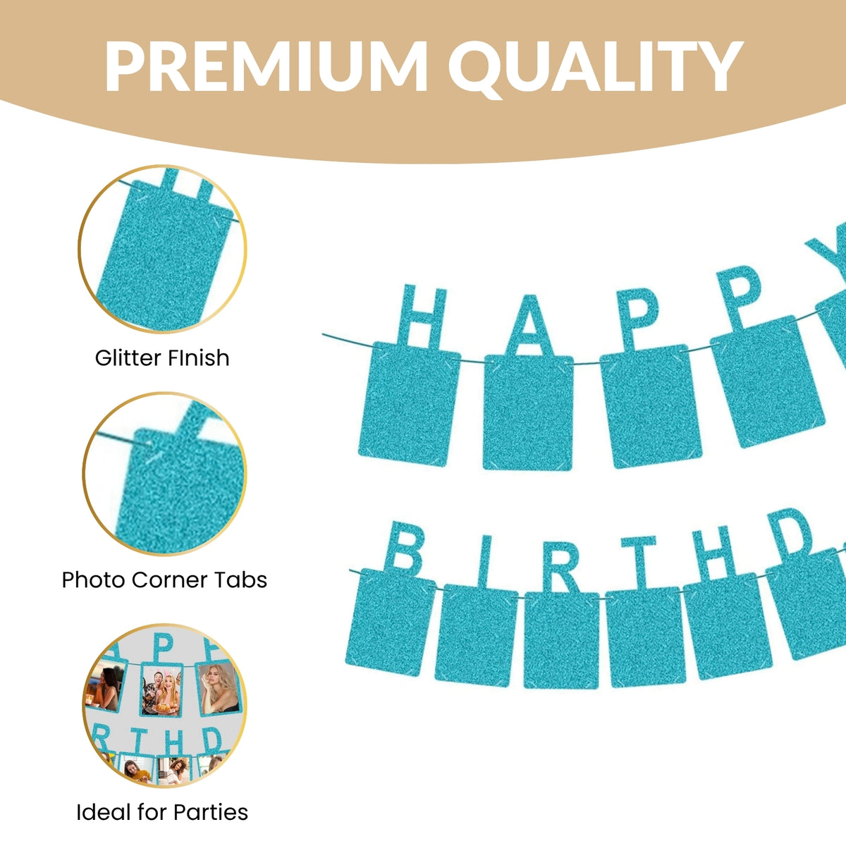 Glitter Purple Photo Insert HAPPY BIRTHDAY Banner with Ribbon