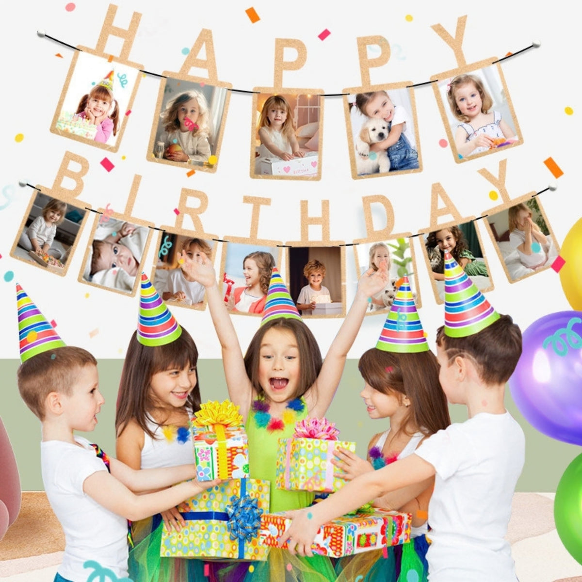 Pink Photo Insert HAPPY BIRTHDAY Banner with Ribbon