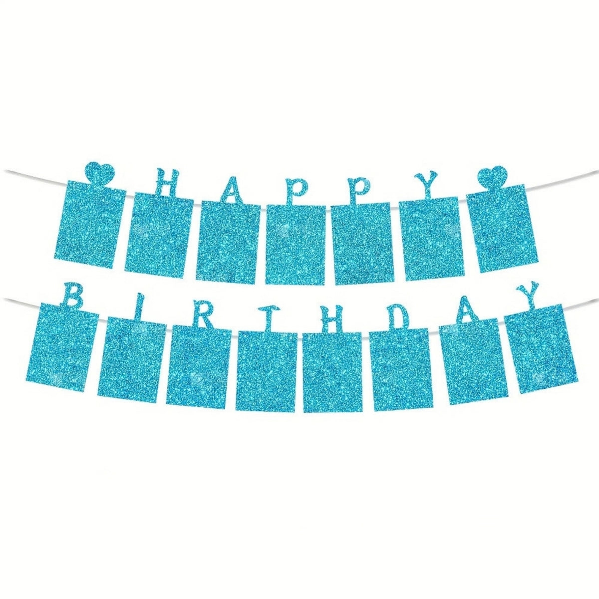 Glitter Blue Photo Insert HAPPY BIRTHDAY with Hearts Banner with Ribbon