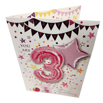 Girl You Are 3 Today Balloon Boutique Birthday Greeting Card
