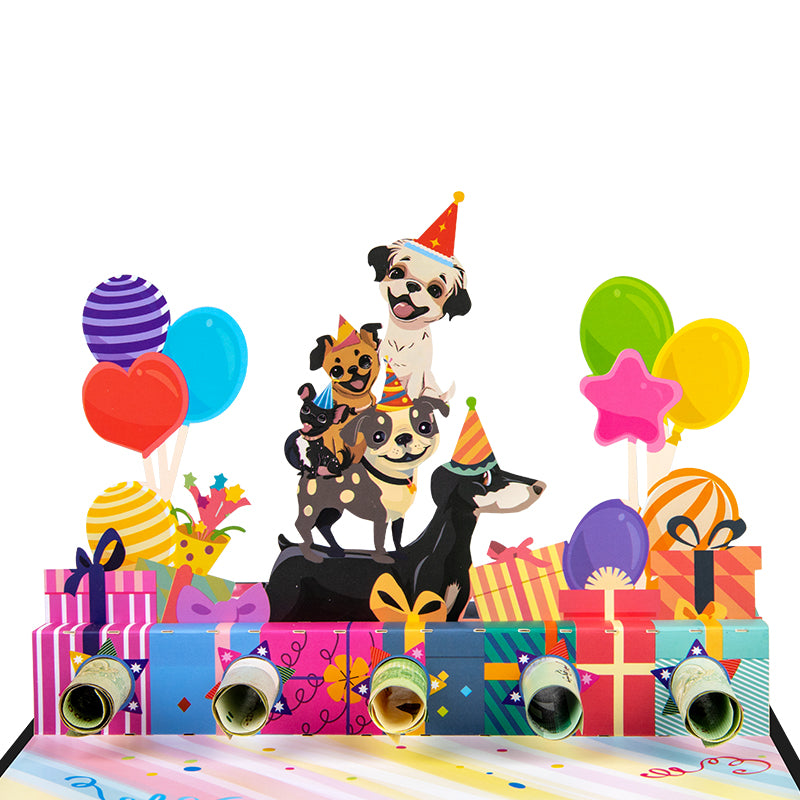 Puppy Party 3D Pop Up Birthday Card with Hidden Gift Card Slot