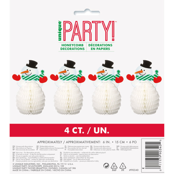Pack of 4 Snowman Honeycomb Decorations