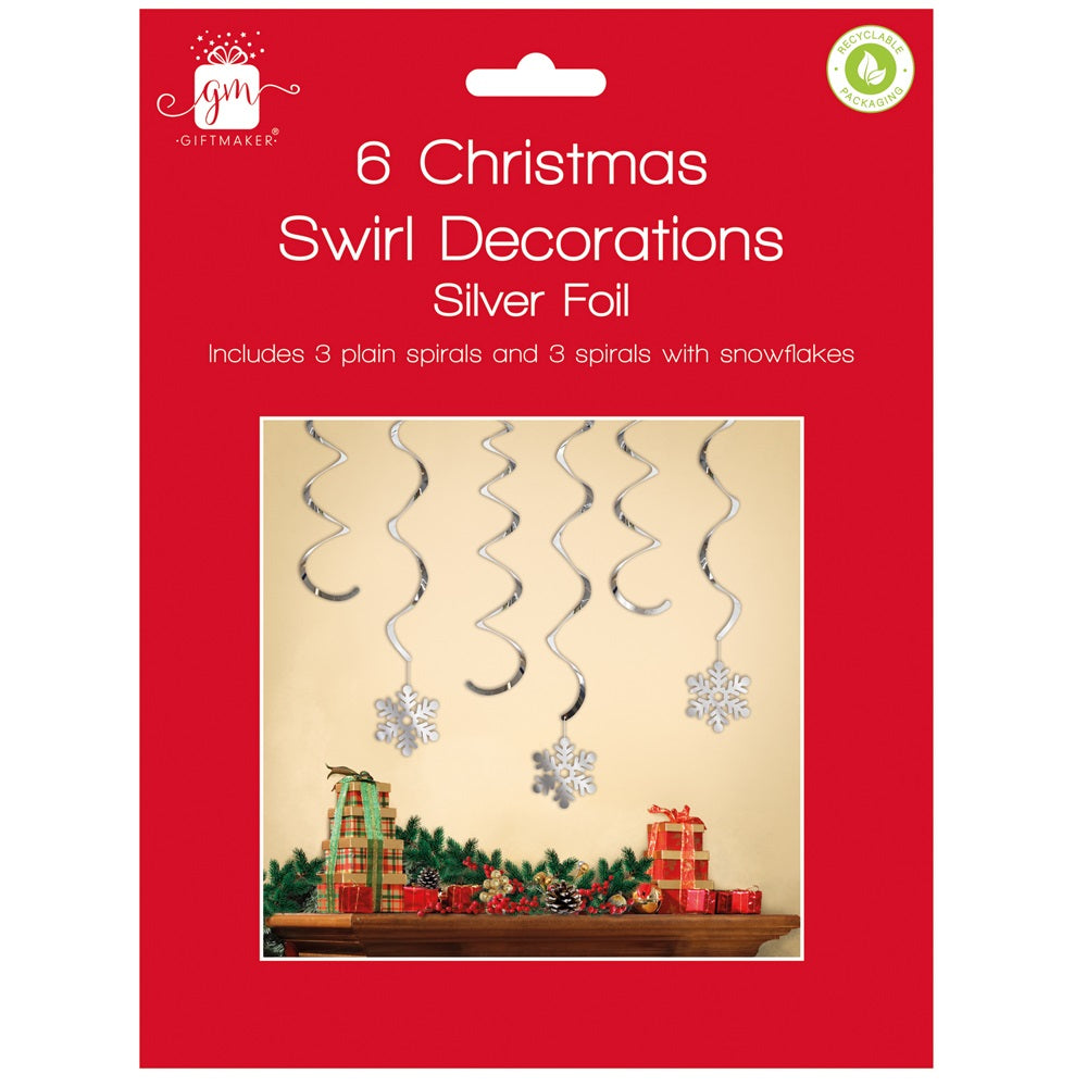 Pack of 6 Hanging Swirl With Snowflakes For Christmas Decorations