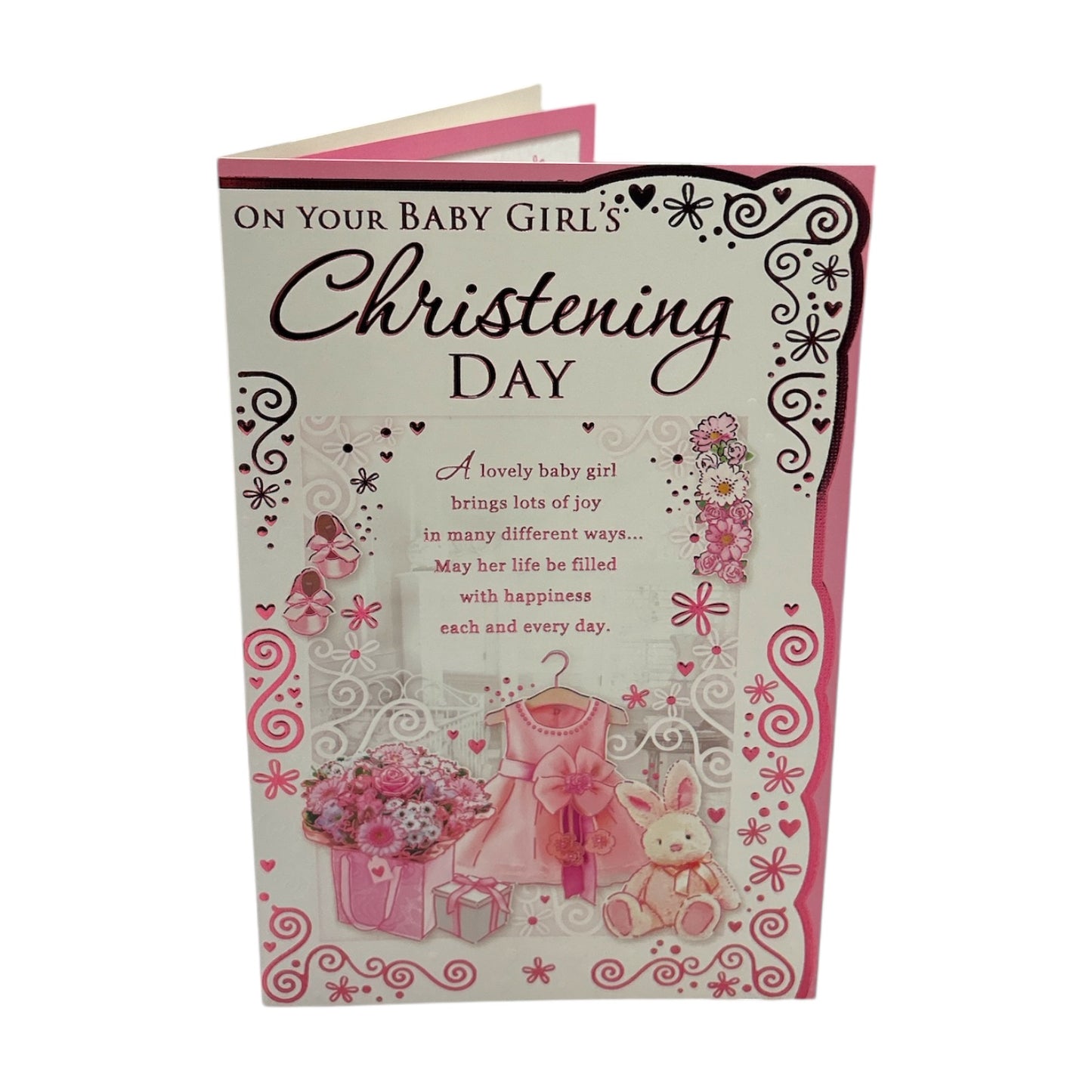Pink Dress and Shoes Design Baby Girl Christening Day Opacity Card