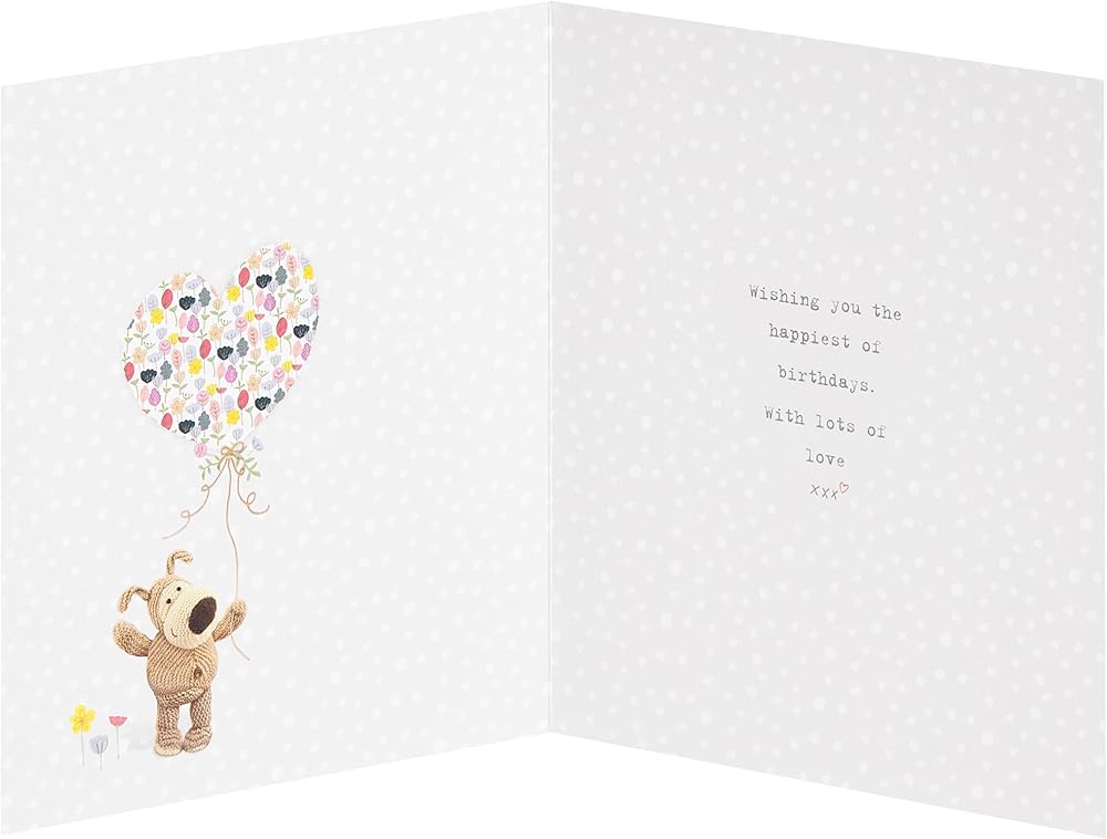 Boofle With Heart Balloon Birthday Card