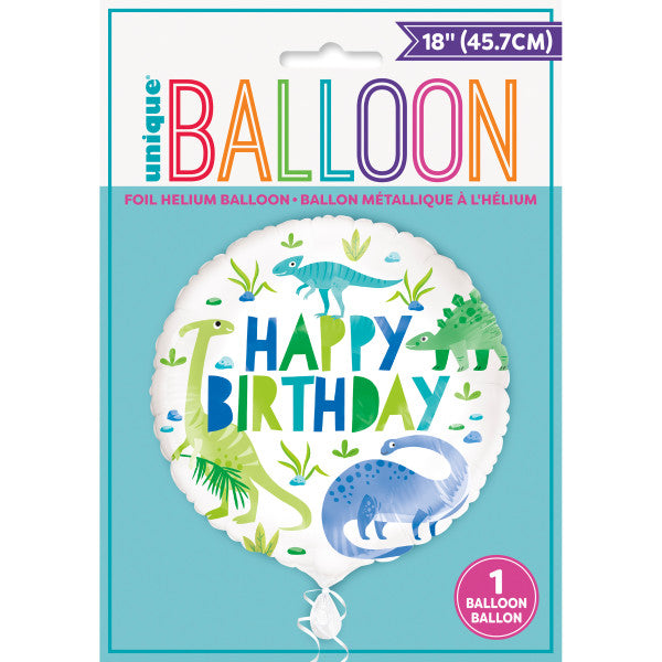 Blue & Green Dinosaur Round Foil Balloon 18"