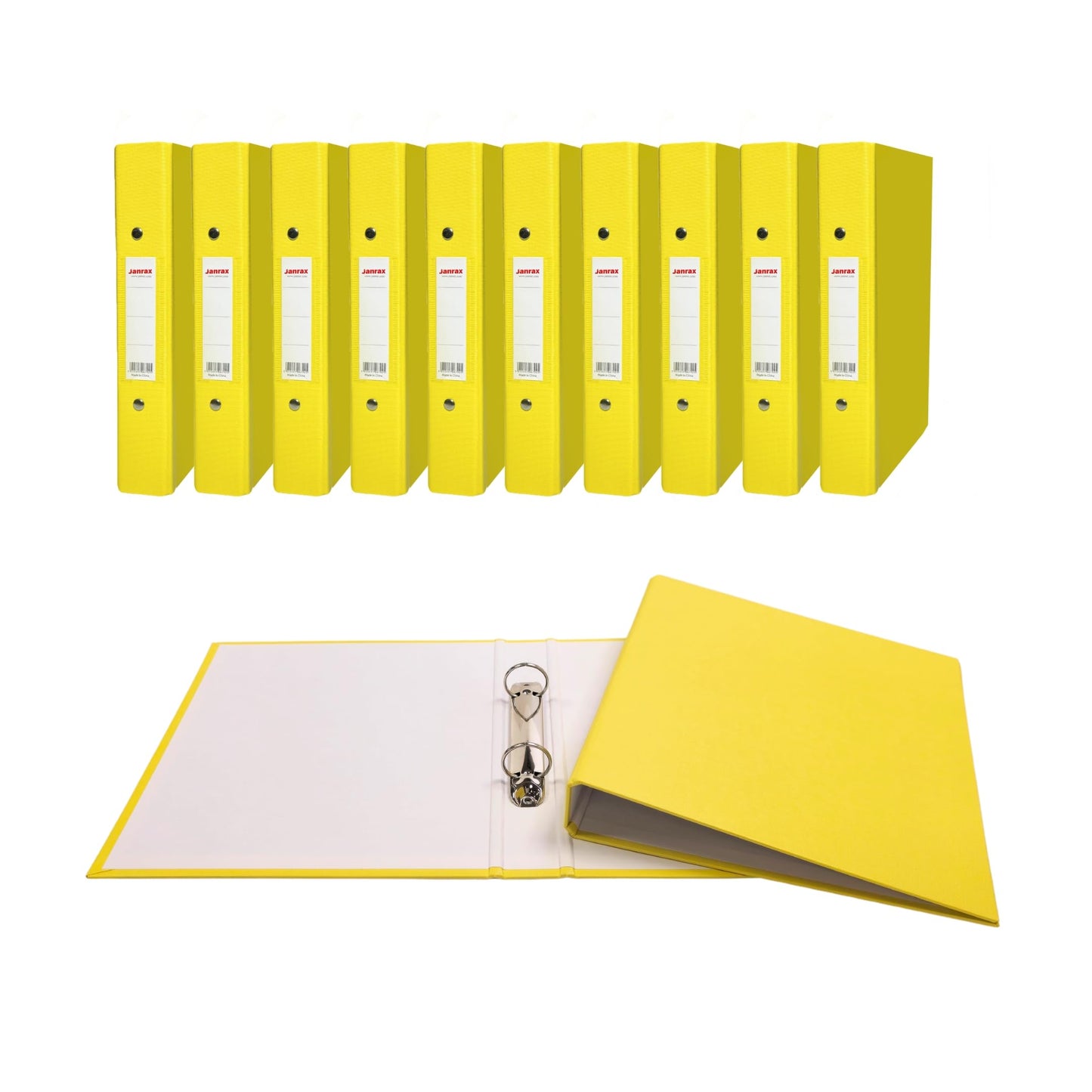 Pack of 10 A5 Yellow Paper Over Board Ring Binders by Janrax