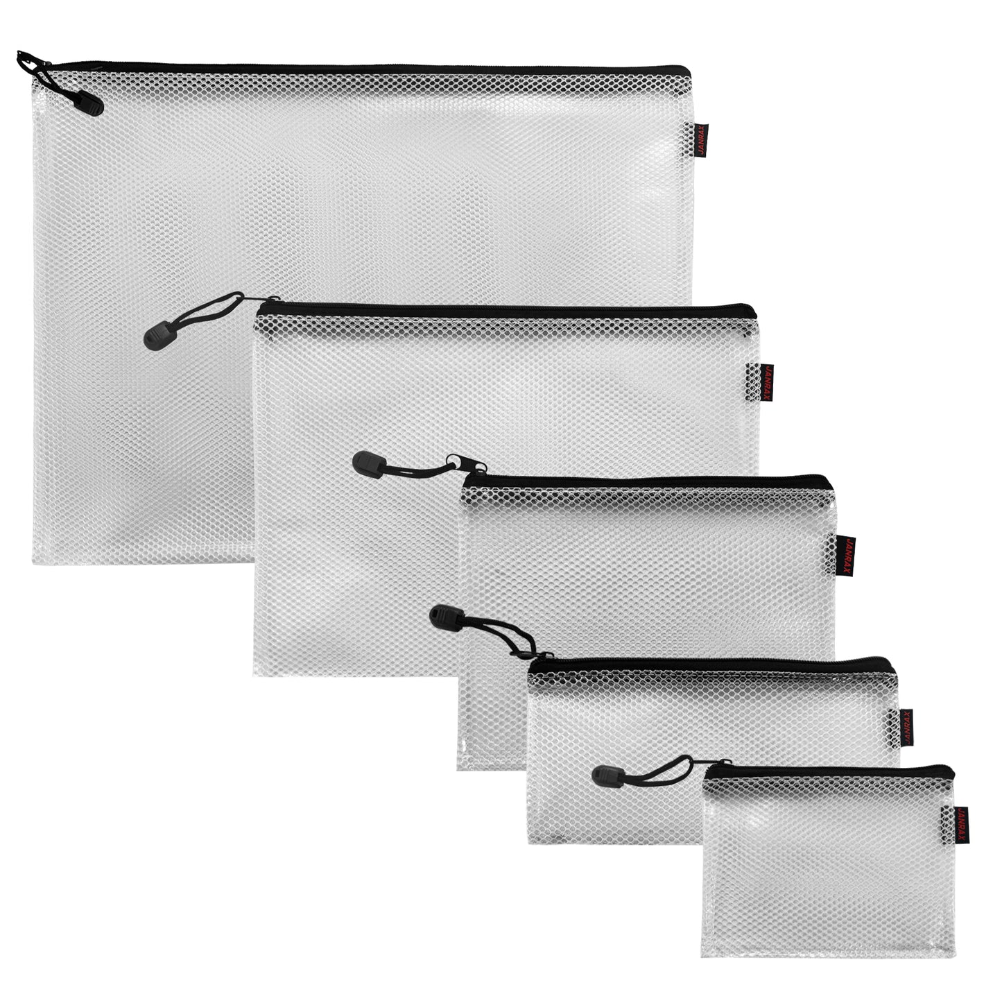 Pack of 12 Premium A3 Black Zip Mesh Bags by Janrax