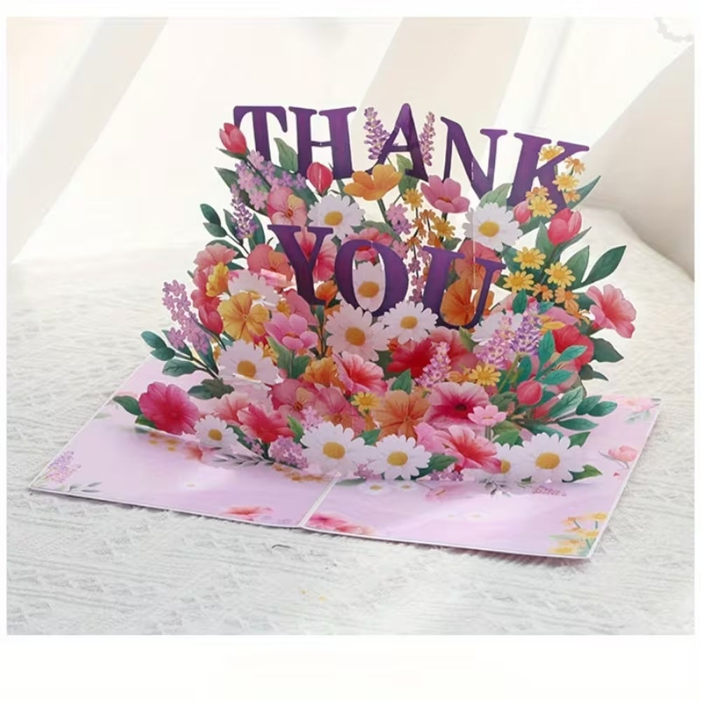 Pink & Purple Grateful Blooms 3D Pop Up Thank You Card
