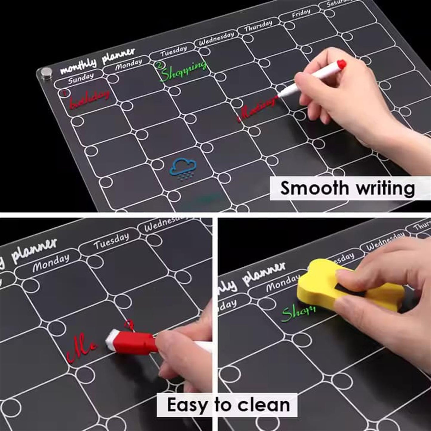 Glass Dry Erase Magnet Whiteboard Monthly Calendar Planner for Refrigerator 40x30cm