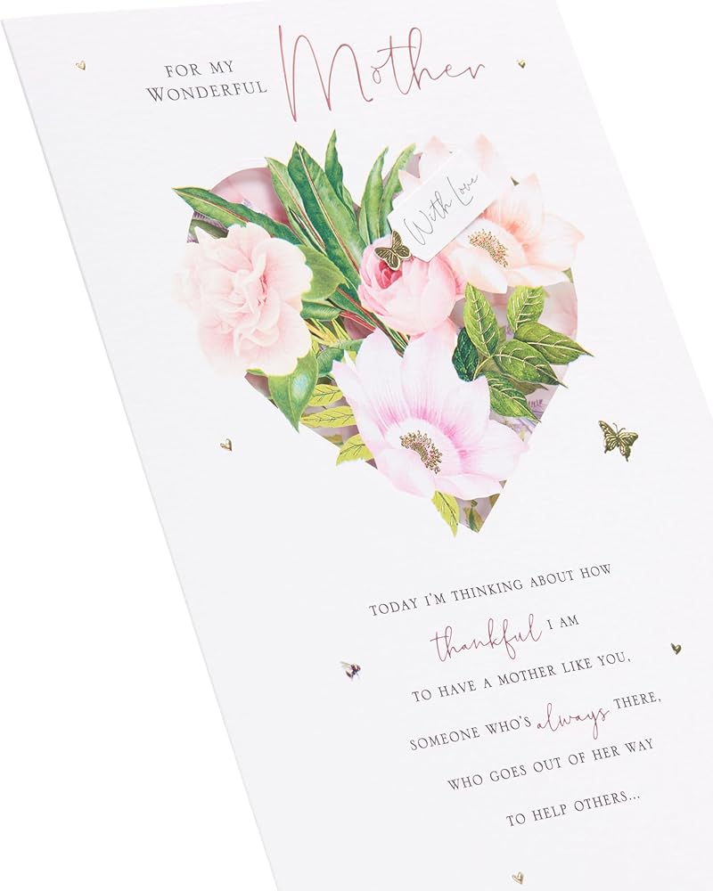Heart and Flowers Design For My Wonderful Mother With Love Mother's Day Card