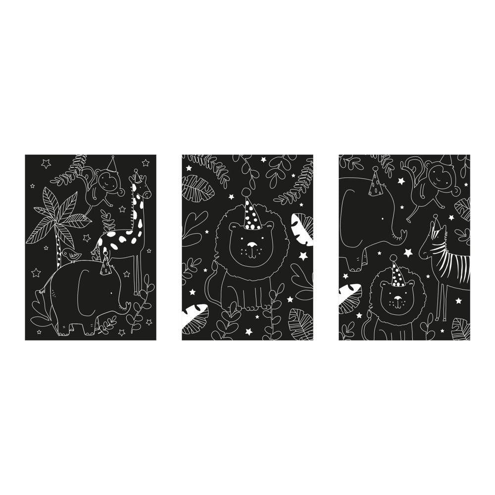 Pack of 3 A4 Jungle Scene Scratch Art with Scraper Tool
