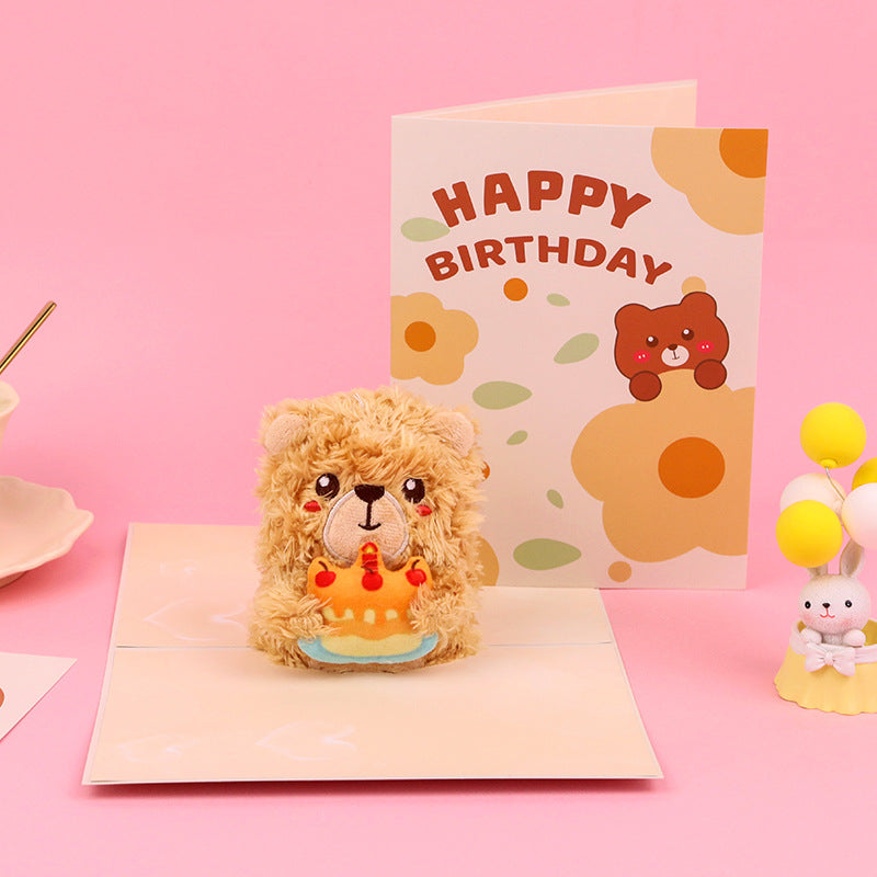 Joyful Bear 3D Pop Up Birthday Card - Kids Soft Plush Adults Greeting