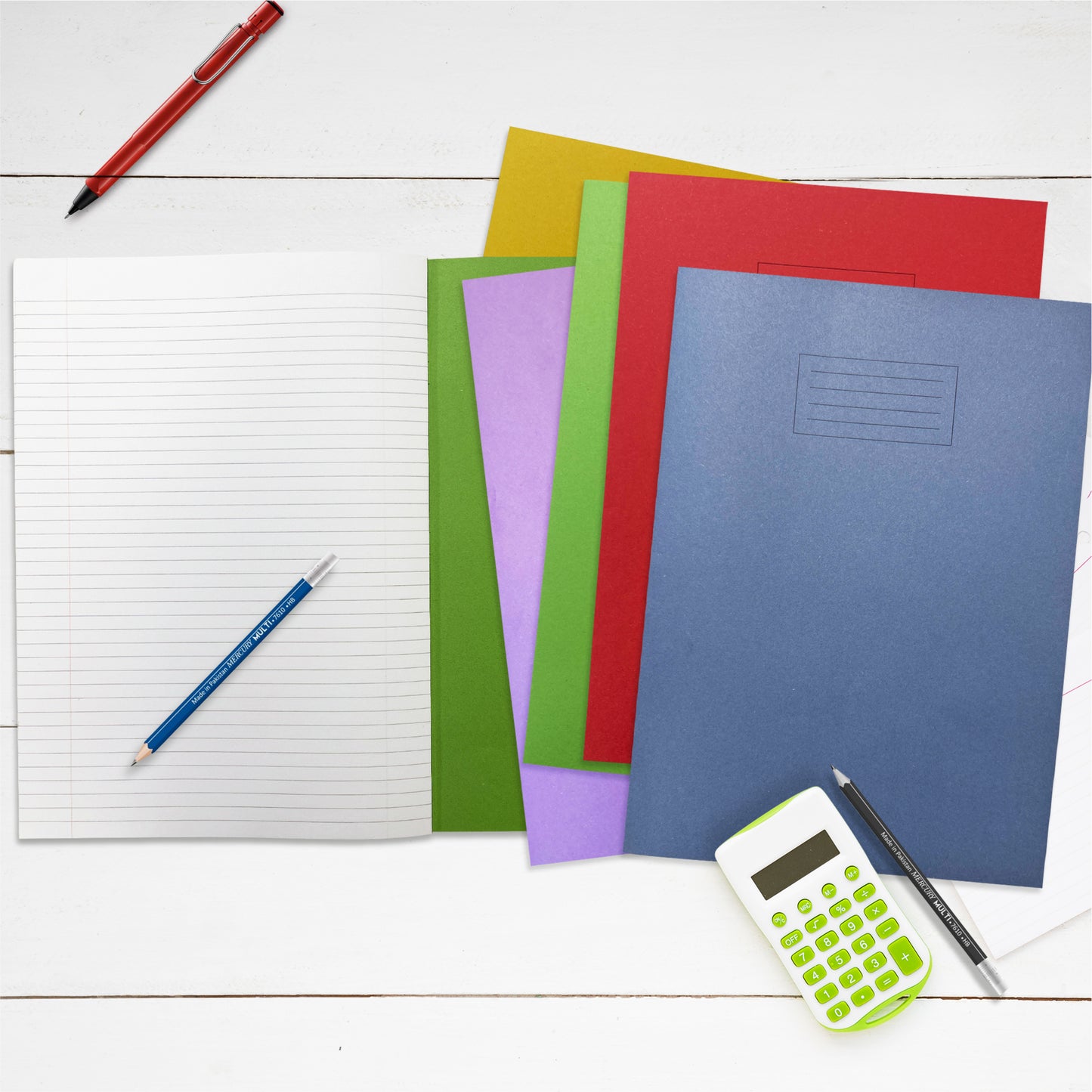 Pack of 10 Janrax A4+ Assorted 48 Page Feint Ruled and Margin Exercise Books WF Paper with 225gsm Manilla Cover 240x340mm Workbook