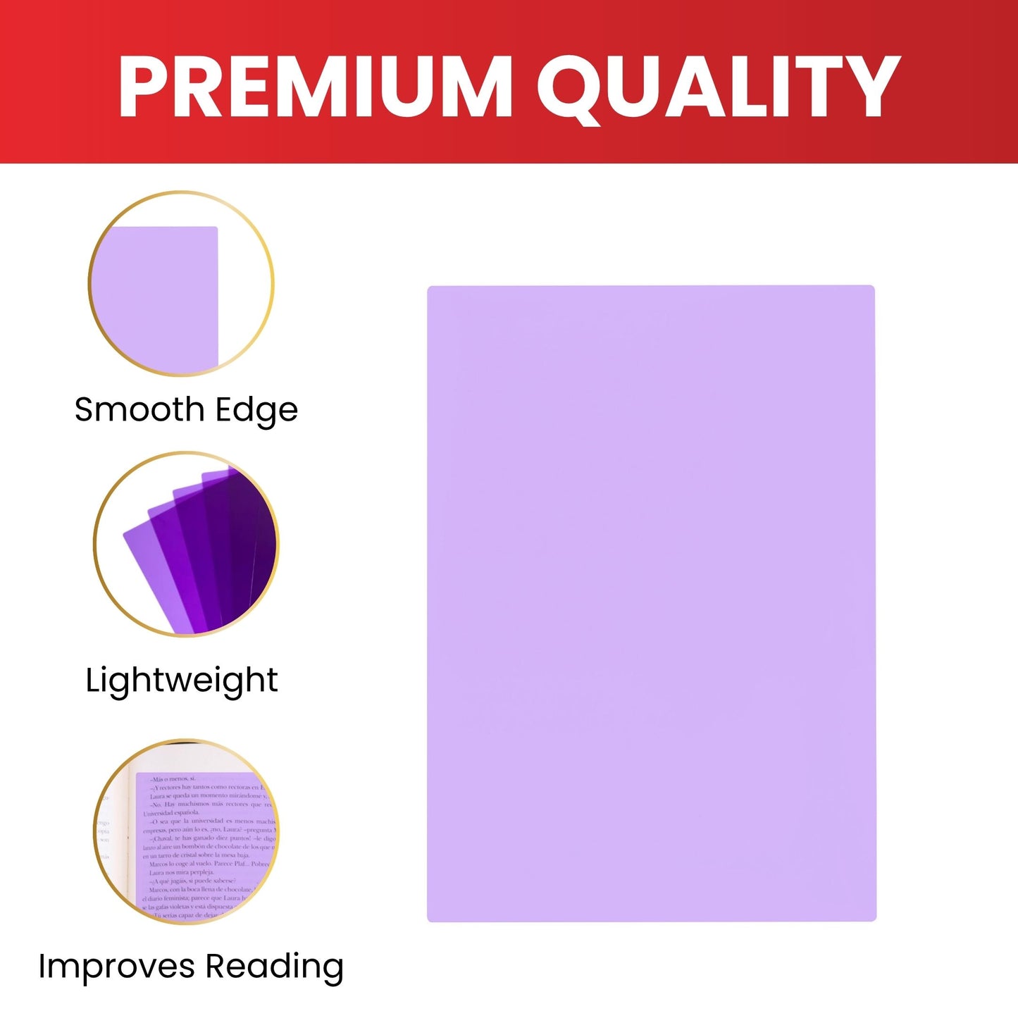 Pack of 8 A5 Plain Purple Dyslexia Overlay Reading Sheets – PET Material, Rounded Corners