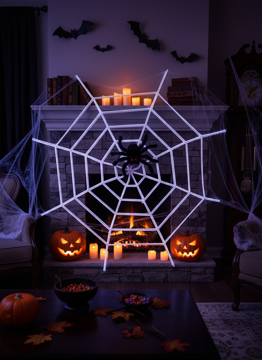 Pack of 2 Giant Spider Web Decoration (1.5m) - Spooky Halloween Party Prop for Indoor Outdoor Decor
