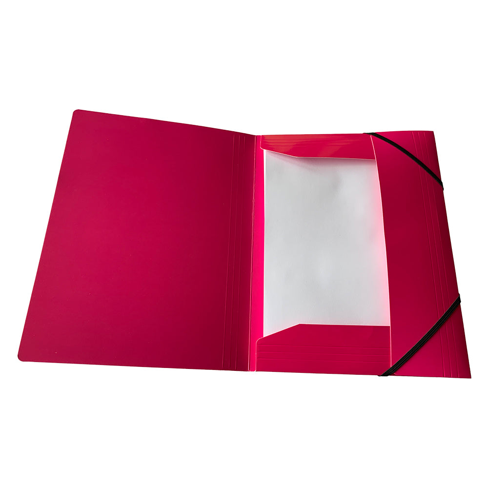 Pack of 12 Janrax A4 Pink Laminated Card 3 Flap Folders with Elastic Closure