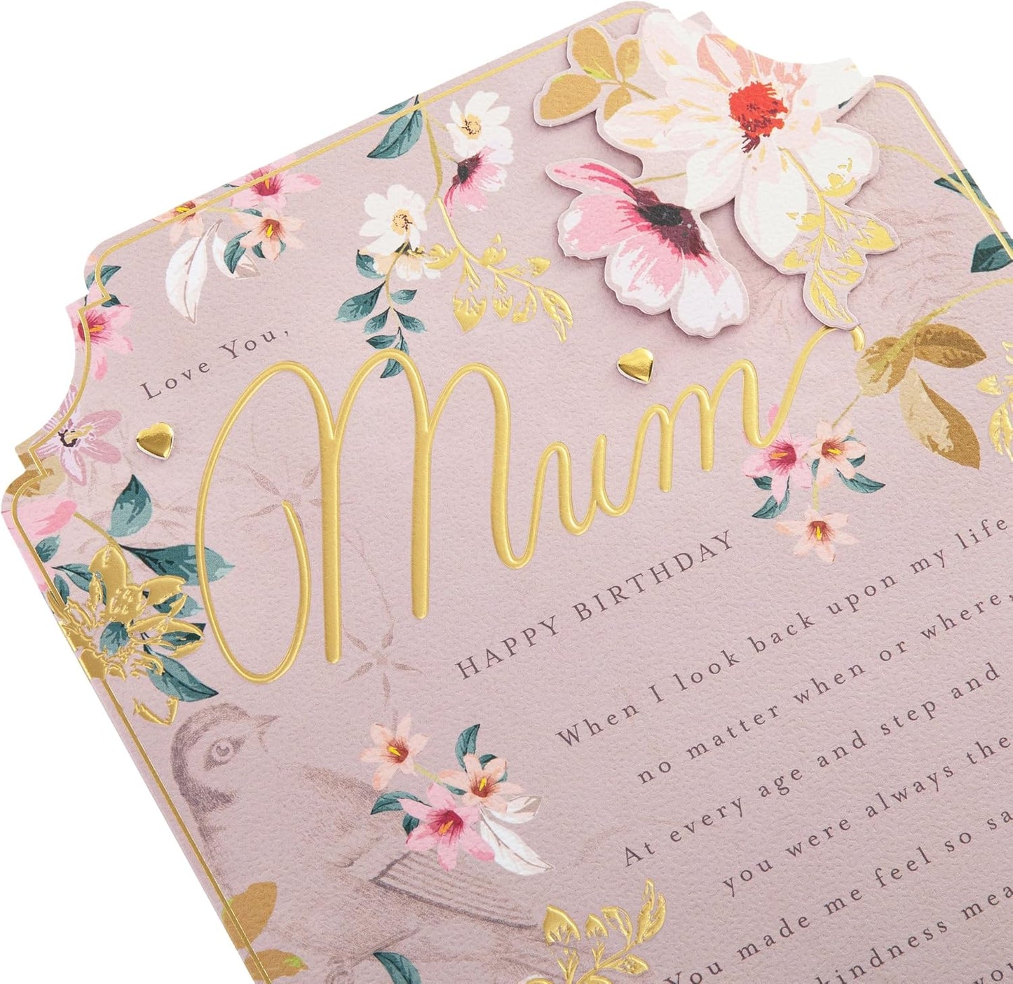 Pink Traditional Floral Design with Heartfelt Verse Mum Birthday Card