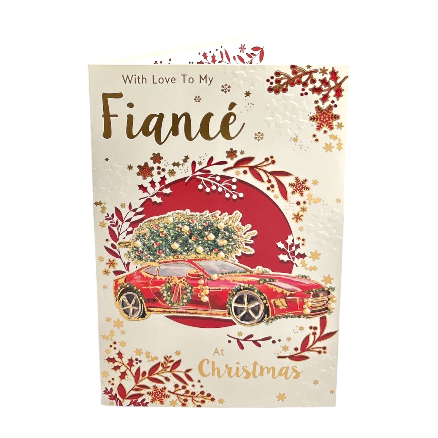 With Love to My Fiance Festive Car & Tree Design Christmas Card