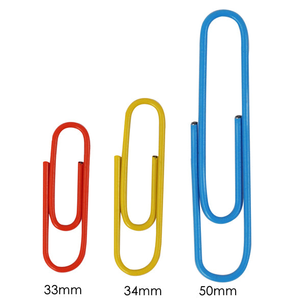 Pack of 100 Assorted Coloured 28mm Paper Clips