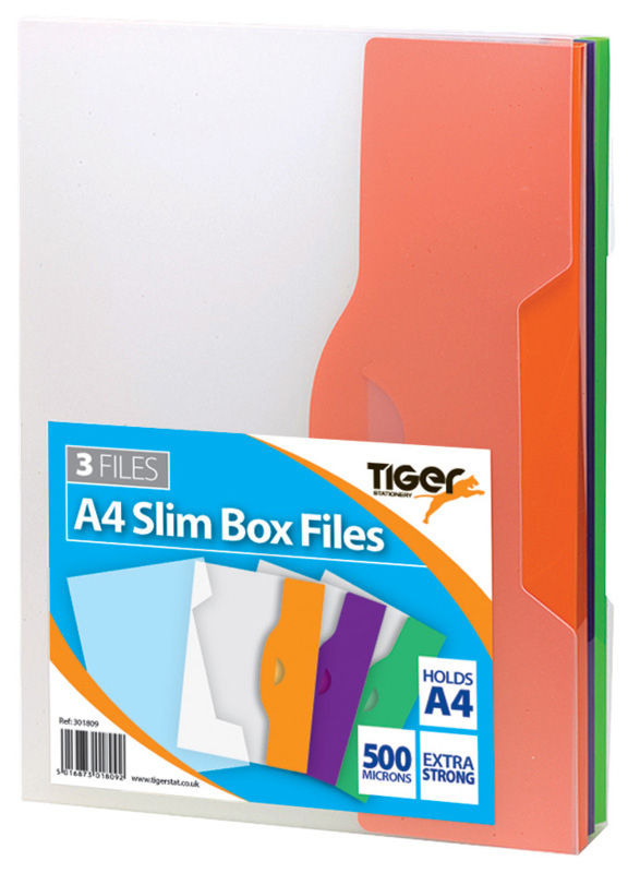A4 Pack of 3 Slim Box Files 10mm