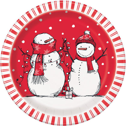 Pack of 8 Red Stripes Snowman Round 9